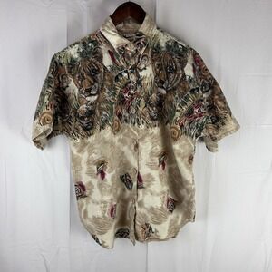 Vintage Denim Republic‎ Shirt Womens Large Tiger Animal Safari Button Up